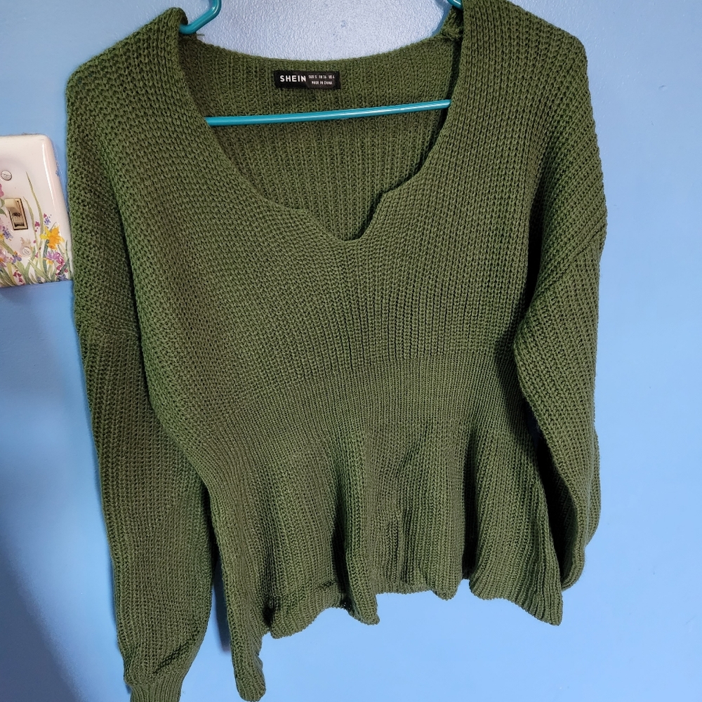 Shein peplum sweater with balloon sleeves